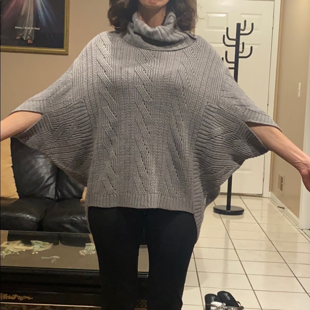 Bat Wing Gray Knit Cowl Sweater